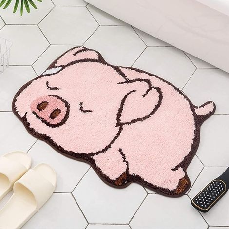 Dicke, rosa Badematte mit Schweinchenmotiv, weiche Badematte, matte Badematte für Kinderzimmer und Ausstellungsräume, rutschfeste Badematte (1/5)