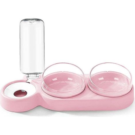 Abreuvoir double bol pour animaux de compagnie (rose)