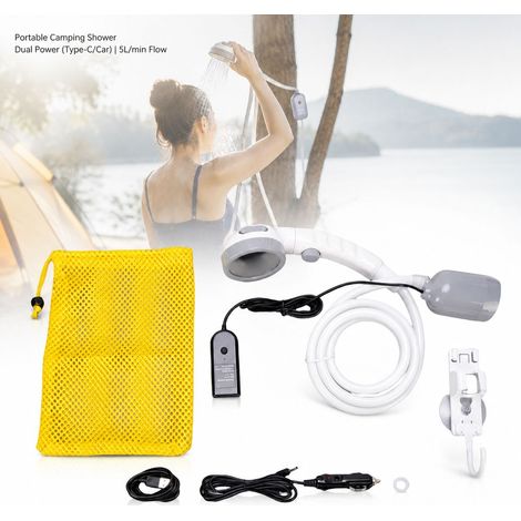 Douche de Camping Portable - Pompe Électrique USB/12V - Étanche IPX7, 3 Modes, Débit 5L/min, Tuyau 1.8m, Idéale Voyage (1/5)