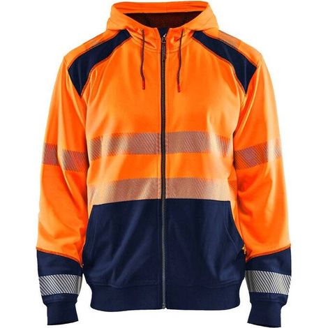 Felpa da lavoro con cappuccio e zip ad alta visibilità 3546 - Arancione fluorescente/Blu navy 4XL (1/2)