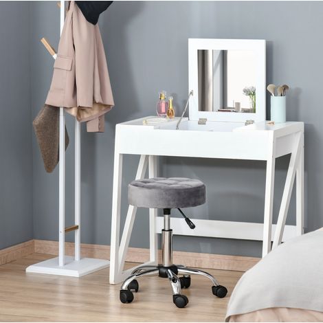 Tabouret de salon à roulettes réglable en hauteur pivotant gris 35x35x49-61 cm (1/5)