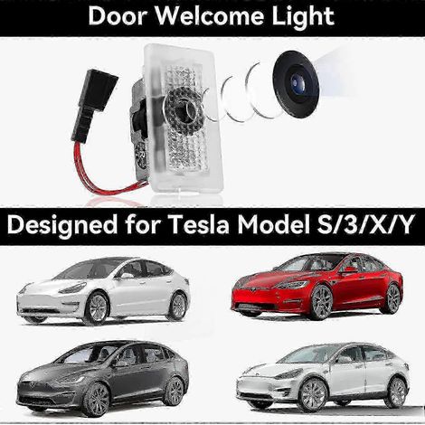 Proyector de luz con logotipo para puerta de coche Tesla Model 3, Model Y, Model S y Model X, 4 unidades/paquete