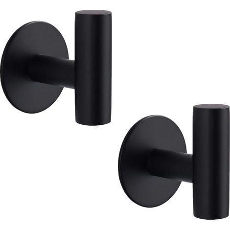 NALOOKAMIC Lot de 2 crochets adhésifs en acier inoxydable pour salle de bain sans perceuse serviette rond noir (1/5)