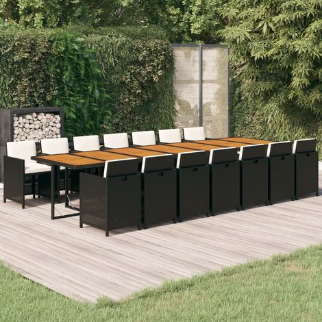 15 pcs Ensemble à dîner de jardin Table et Chaises de Salle à Manger avec coussins Noir Résine tressée -93915 (1/5)