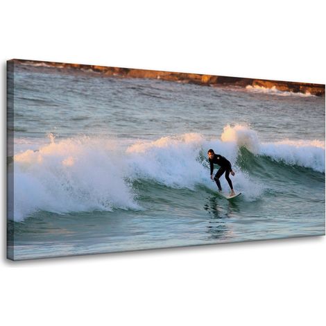 Stampa su tela "Persone surfiste su un'onda" 80x40 cm