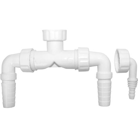 Schläfer 655823 Doppio Raccordo Scarico Lavatrice e Asciugatrice Insieme o Lavastoviglie con Valvole di Non Ritorno, per Sifoni ad Incasso 1", Colore Bianco