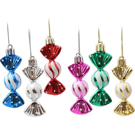Mini-Weihnachtsornamente im Süßigkeiten-Design – Kunststoffdekorationen in Form von Kugeln und Bonbons (galvanisiert und lackiert – sortiertes Set mit 6 Stück) (1/4)