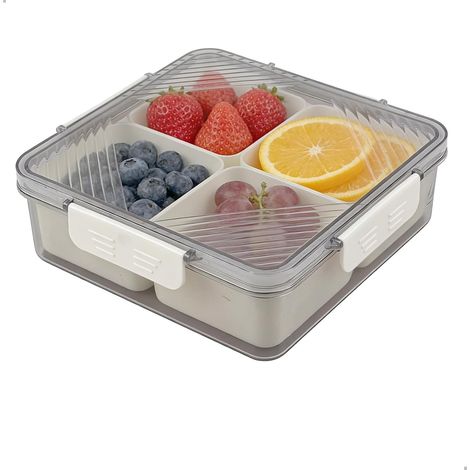 Boîte à Collation 4 Compartiments avec Couvercle Transparent et Poignée, Boîte Repas Portable Réutilisable Lavable, Plateau de Rangement Multifonction (1/4)