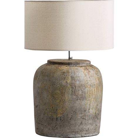 Lampe à poser en terre cuite style colonial - gris vieilli et blanc cassé (1/3)