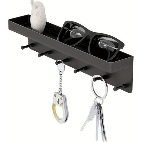 Llavero de pared, recogedor de llaves de pared, estante de pared sin taladrar, colgador de llaves con 6 ganchos, colgador de llaves para cocinas, baños y puertas.