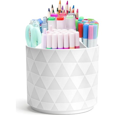 Organiseur de bureau rotatif à 360° - 5 compartiments - Boîte de rangement multifonction pour le bureau, la maison et l'école - Blanc (1/5)