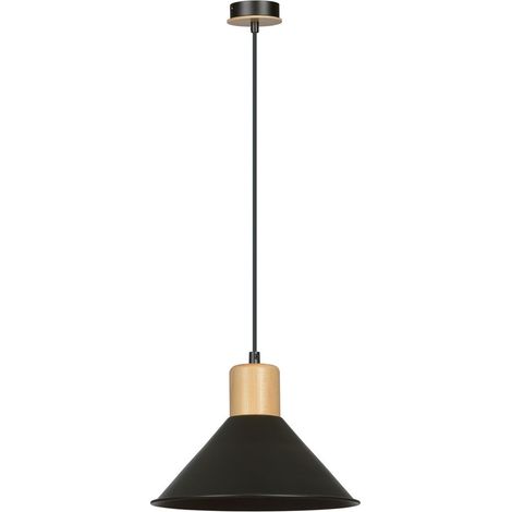 Lampada a Sospensione Rowen, Acciaio verniciato a polvere, Legno, Nero, 25x100x25 cm
