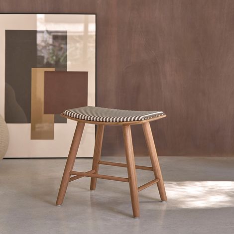 Tabouret en teck massif et tissu rayé (1/5)
