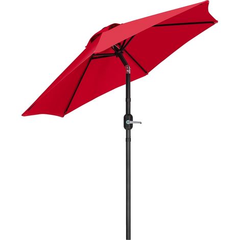 Yaheetech Ombrellone da Giardino con 6 Stecche e Manovella Diametro Ø 269 in Poliestere e Metallo Inclinabile Protezione UV per Patio Cortile Piscina Esterno, Rosso (1/5)