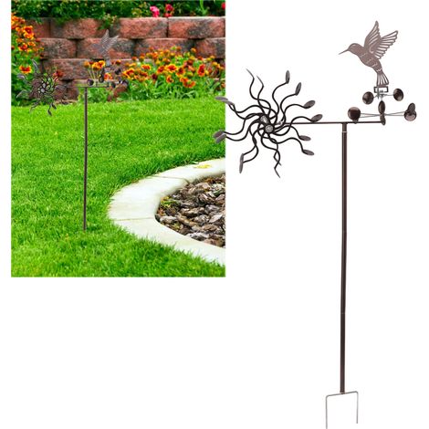 Moulin à vent en métal en forme de colibri pour cour, éolienne de jardin en métal (1/5)