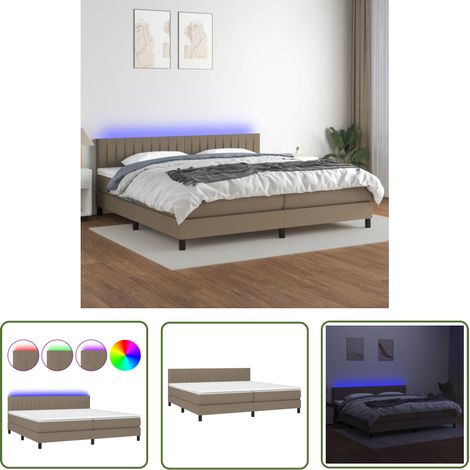 The Living Store Sommier à lattes de lit et matelas et LED Taupe 200x200cm Tissu - Sommier Tapissier - Lit Plateforme - Lit Avec Led - Matelas À Ressorts Ensachés - Têted Lit Ajustable (1/5)