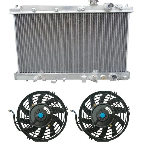 Radiador de aluminio, tamaño del núcleo 655 mm x 350 mm x 40 mm, tamaño total 675 mm x 445 mm x 50 mm, diámetro de entrada/salida 32 mm, configuración de 2 filas, compatible con Acura Integra DC2 B18 (1/5)