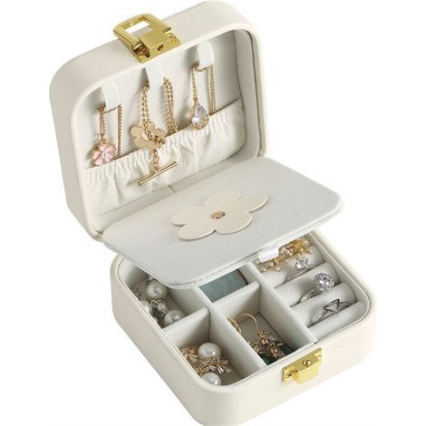 Petite boîte à bijoux de voyage avec miroir - Blanche