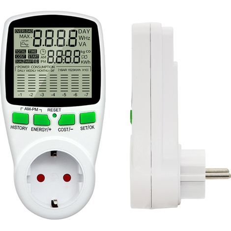 Wattmètre 230 V/16 A - Compteur de consommation électrique - Prise de contrôle des coûts énergétiques - Prise pour compteur d'énergie avec grand écran LCD (1/5)