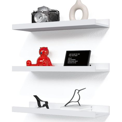 Lot de 3 étagères flottantes blanches, étagères murales blanches pour décoration murale, étagère à rebord avec rebord pour rangement mural pour chambre d'enfant, chambre, salon, salle de (1/5)