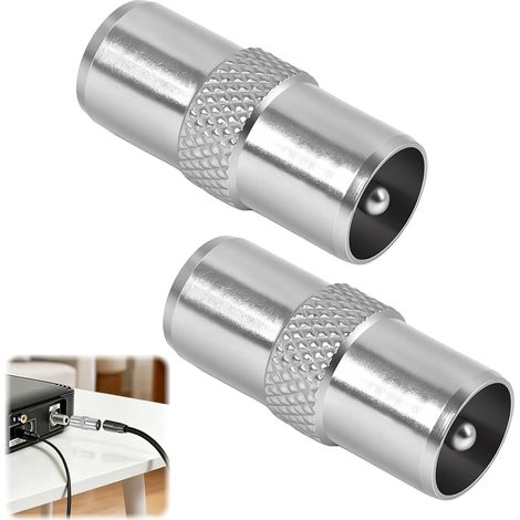 Lot de 2 Coupleur Coaxial, Adaptateurs Coaxiaux Mâle vers Mâle, Adaptateur Antenne Connecteur RF Nickelés pour TV Satellite Décodeur Modem Routeur Coupleurs Compacts Plug and Play pour Câble Coaxial (1/5)