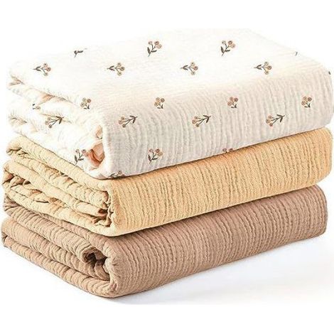 Couverture En Mousseline - 100% Coton - Pour Nouveau-Né - 120 x 120 cm - Lot De 3