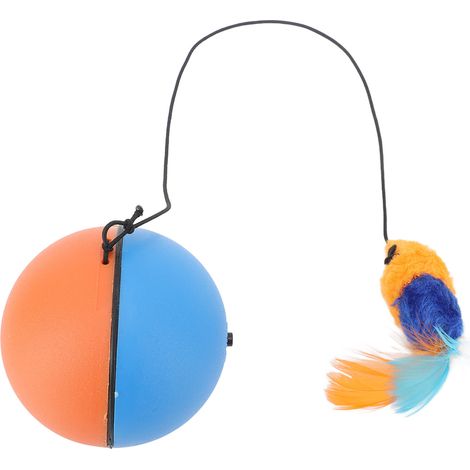 Balle automatique pour chat avec pendentif en peluche et plume, capteur intelligent, jouet auto-rotatif bleu et orange (1/5)