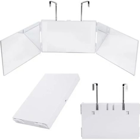 Miroir pliant AIORBER avec crochet ajustable, miroir cosmétique à 360°, miroir de maquillage pliable, trois miroirs latéraux, pour le rasage et le maquillage, blanc (1/5)
