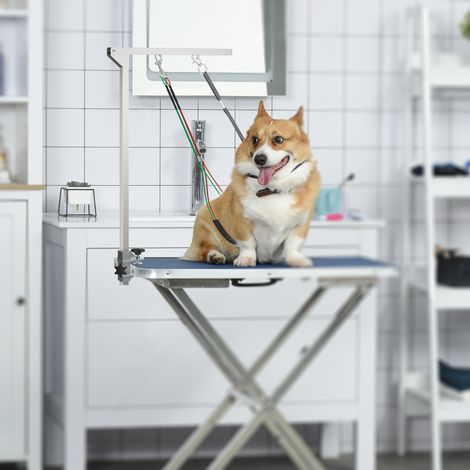 Bras de toilettage pliable pour animaux de compagnie en acier inoxydable avec collier de serrage pour chiens de grande et petite taille hauteur réglable max. 74 cm (1/5)