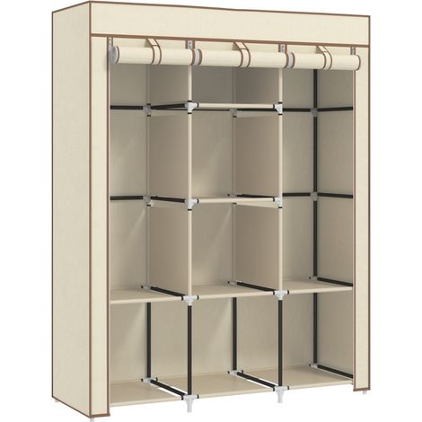 Fabric Wardrobe, with Rails and Shelves - Cream White