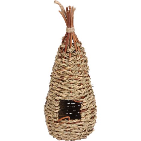 Grand nichoir suspendu en herbe naturelle tressée à la main, idéal pour jardin ou cour extérieure. (1/5)