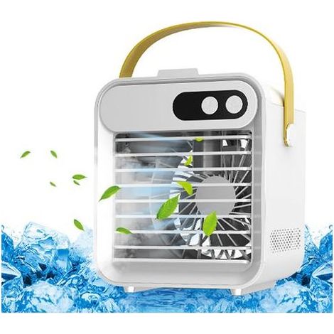 Ventilateur de bureau à brumisation avec support pour téléphone, miroir et batterie 2400mAh - 3 vitesses, réservoir 180mL, USB - Blanc ou Vert (1/5)