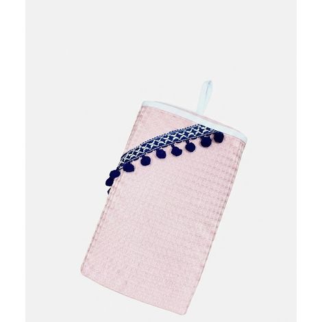 Bata de baño 100x100 Colección Boho azul marino pompones rosa empolvado (1/5)