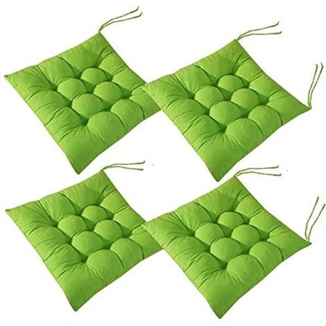 Lot de 4 coussins de chaise moelleux, avec rubans, pour salle à manger, jardin, terrasse ou cuisine (40 x 40 cm)