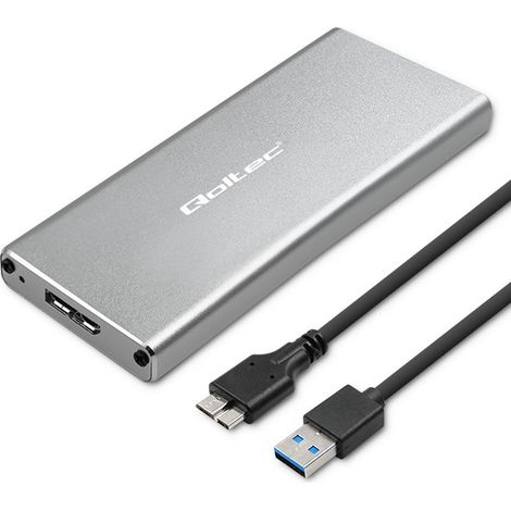 Case in alluminio Qoltec Alloggiamento per SSD M.2 SATA NGFF USB 3.0 Super Velocità 5 Gb/s 2 TB Argento (1/5)