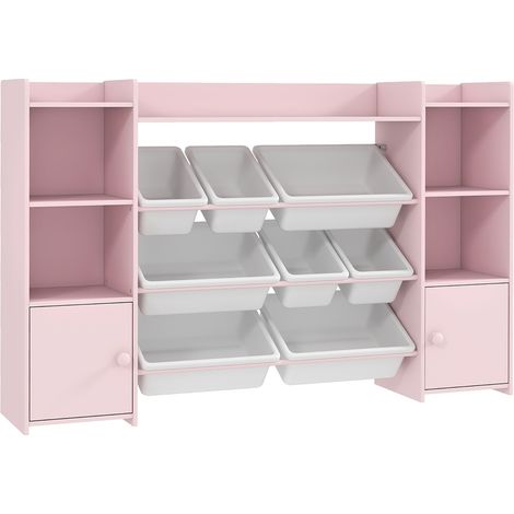 Étagère de rangement pour enfants avec 8 boîtes amovibles, meuble pour jouets et livres, rose (1/5)