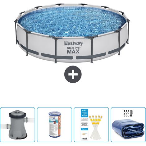 Piscine Bestway Ronde Steel Pro MAX - 366 x 76 cm - Grise - Comprend des Accessoires CB50 (1/4)