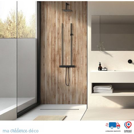 Panneau de douche : Lattes en bois - Couleur Ocre - Alu composite - 90 - 245 (1/4)