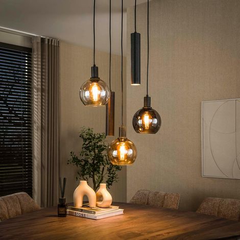 Suspension grande hauteur verre tricolore métal 5 lampes NOVA (1/5)