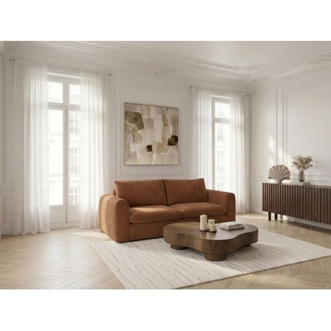 BOBOCHIC - Canapé droit convertible ouverture express 3 places ARCHI tissu velours côtelé gaufré 140x190 Orange (1/5)