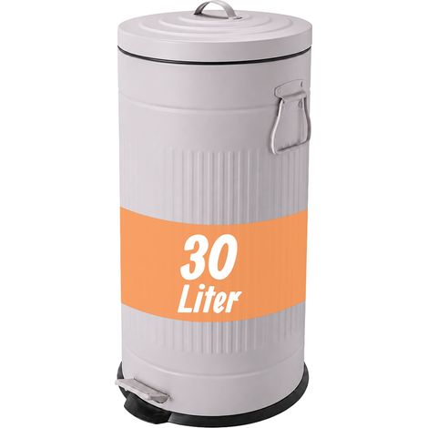 Relaxdays Mülleimer, 30 Liter, Küche, entnehmbarer Inneneimer, Fußpedal, Softclose, Metall, Retro Tretmülleimer, grau