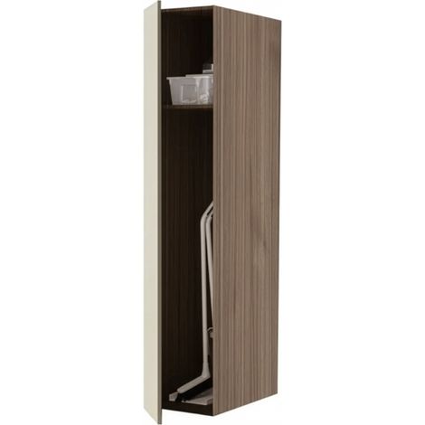 COLONNA PORTA SCOPE PER LAVANDERIA SAVINI CON RIPIANO INTERNO E ANTA VERTICALE CON APERTURA PUSH AND - COLONNA - L.40CM H.182CM P.65CM- BIANCO/NOCE -FIG. 1  - SAV