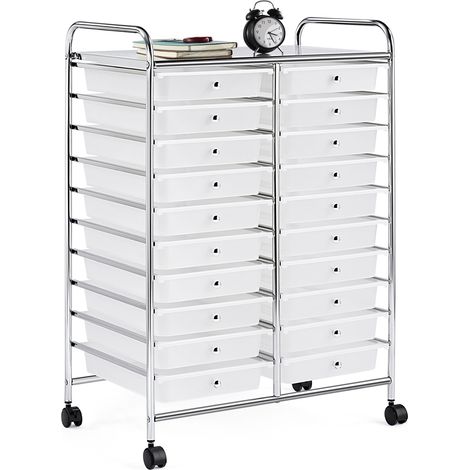 Homevive Carrito Auxiliar con Ruedas Carros Almacenamiento con 20 Cajones Carrito Organizador Cocina 62,5 x 36 x 91 cm Blanco (1/5)