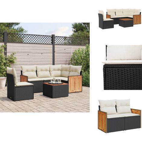 6-tlg. Garten-Sofagarnitur mit Kissen Schwarz Poly Rattan - Gartenmöbel Set - Rattan Möbel - Outdoor Lounge - Esstisch - Sofas (1/5)
