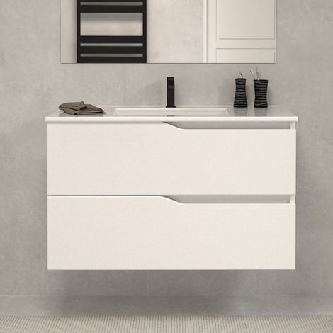 Meuble sous vasque seul, 2 tiroirs, 80cm, pour simple vasque - blanc mat - LUNA