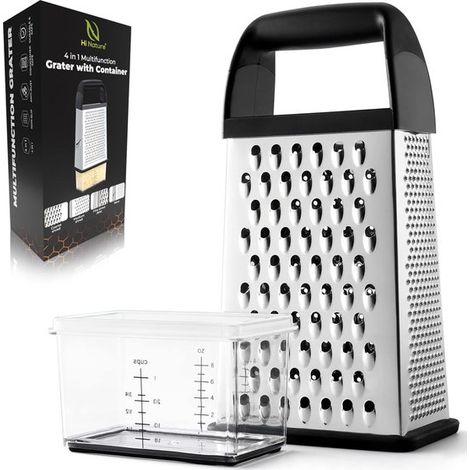 Râpe à fromage SnelShoppen avec plateau de récupération, râpe manuelle en acier inoxydable pour parmesan, citron, gingembre, ail, noix de muscade, râp (1/5)
