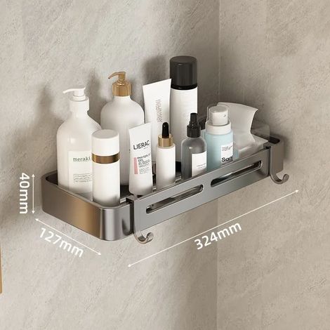 (2-Gris) Étagère murale triangulaire pour salle de bain ou toilettes. Étagère rectangulaire supplémentaire pour balcon, idéale pour les petites salles de bain. (1/5)