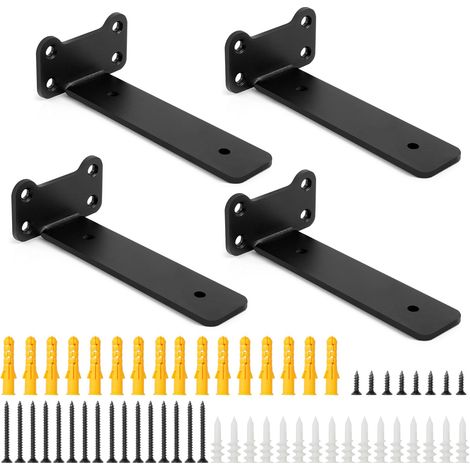 4-teilige Wandregalhalterung, Industriehalterung, robuste Halterung, perfekte Regalwandhalterung für Küche, Wohnzimmer, Lagerschrank, Büro, Lagerschrank, Schwarz, 15,5 cm