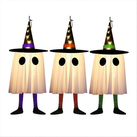 Set mit 3 hängenden Geistern für Halloween, Halloween-Außendekorationen für Hof, Terrasse, Garten, Baum (3 leuchtende Geister) (1/5)