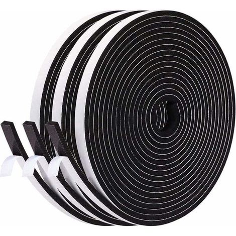 Adhesive Foam Window Insulation Seal, Antioxidant Rubber Entrance Door Seal, 6mm x 3mm, 15M total, Multi-Purpose Soundproof Windproof Seal, Prevents Wrinkling of Items and Furniture, Black (1/4)